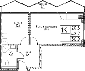 1-комн., 42.2 м², 2/29 этаж, ЖК «Наметкин Тауэр»
