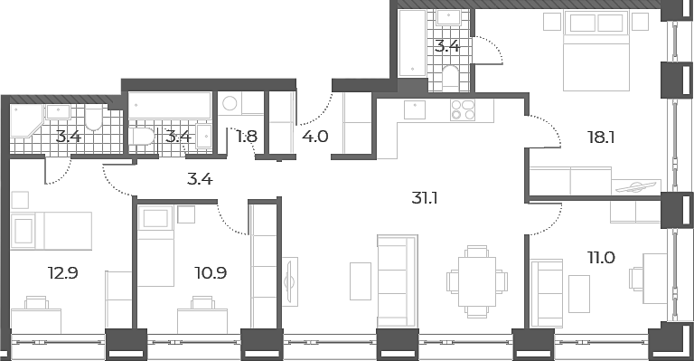 4+ комнаты, 103.4 м², 19/29 этаж, ЖК «Вейв»