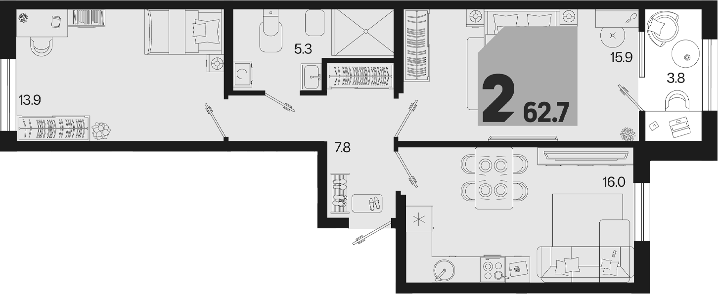 3-комн. квартира, 58.9 м² в ЖК Первое место — фото 2