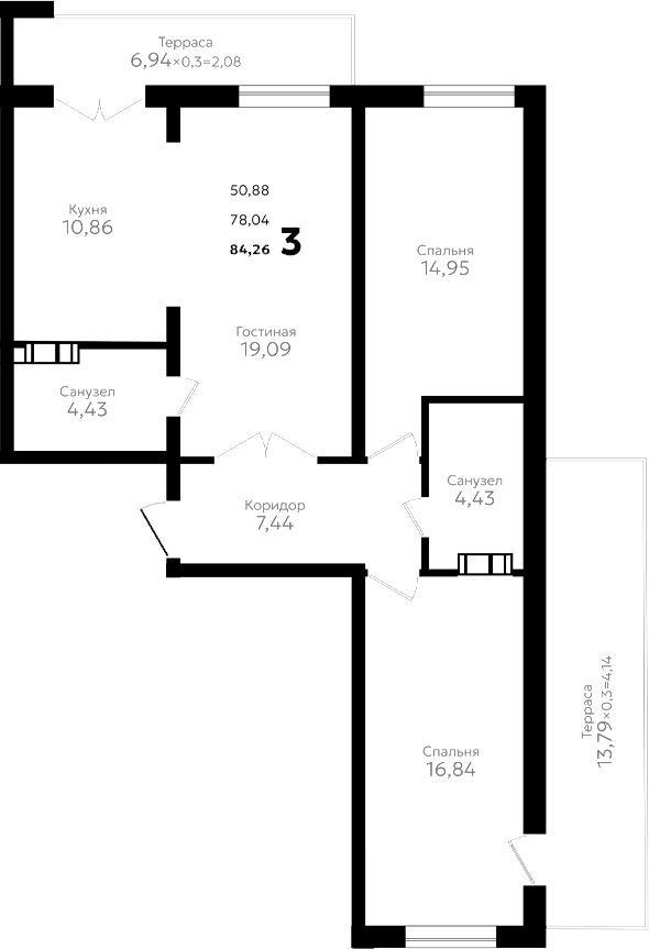 Продается 3-комн. квартира, 78.04 м²