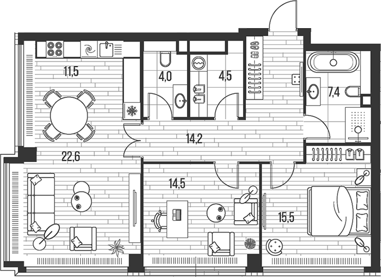 3-комн., 94.2 м², 35/47 этаж, ЖК «HIGH LIFE»