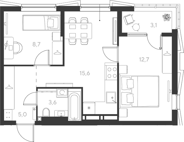 2-комн., 45.6 м², 6/9 этаж, ЖК «Ридз»