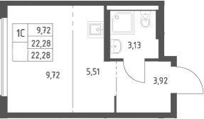 Студия, 22.28 м², 8/9 этаж, ЖК «Большое Юрлово»