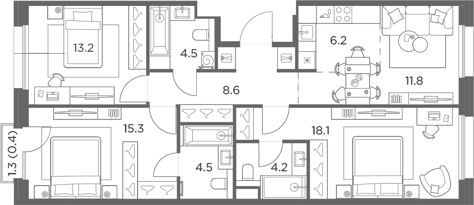 4+ комнаты, 86.4 м², 5/6 этаж, ЖК «Станиславский»