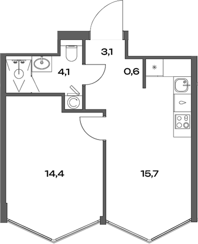 2-комн., 37.9 м², 21/22 этаж, ЖК «Акценты»