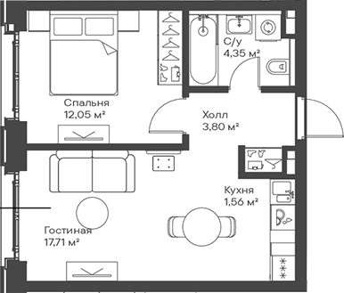 2-комн., 39.47 м², 7/15 этаж, ЖК «Сити Бэй»
