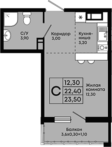 Студия, 22.4 м², 4/9 этаж, ЖК «Премьер»