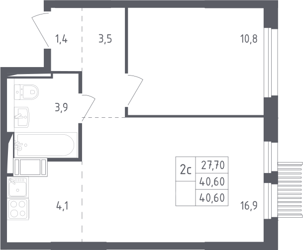 2-комн., 40.6 м², 17/17 этаж, ЖК «Мытищи Парк»
