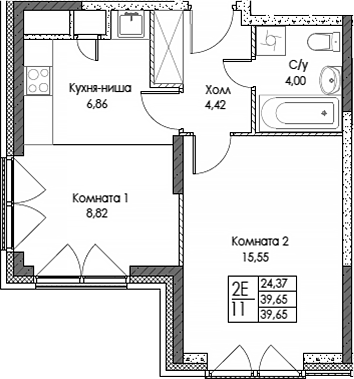 2-комн., 39.65 м², 17/20 этаж, ЖК «ЭВОПАРК Сокольники»