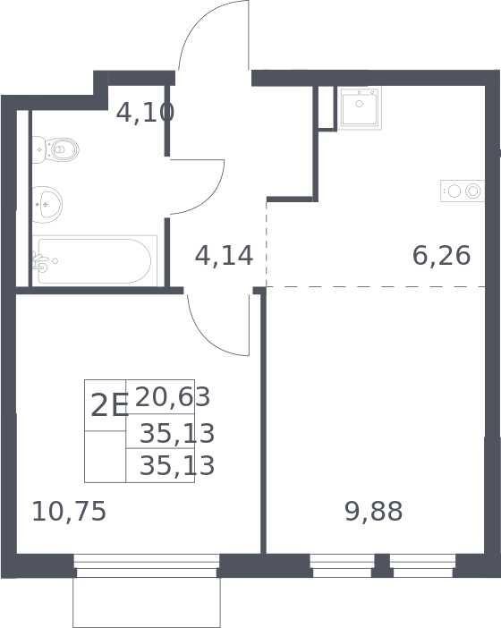 2-комн., 35.13 м², 15/15 этаж, ЖК «Пригород Лесное»