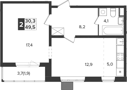 2-комн., 47.6 м², 7/21 этаж, ЖК «Южная Битца»