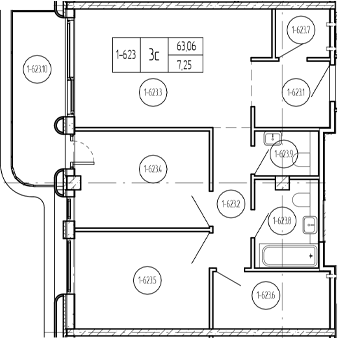 3-комн. квартира, 64.18 м² в ЖК Лучи — фото 2