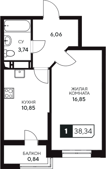 1-комн. квартира, 37.5 м² в ЖК Центральный. Гамма — фото 2