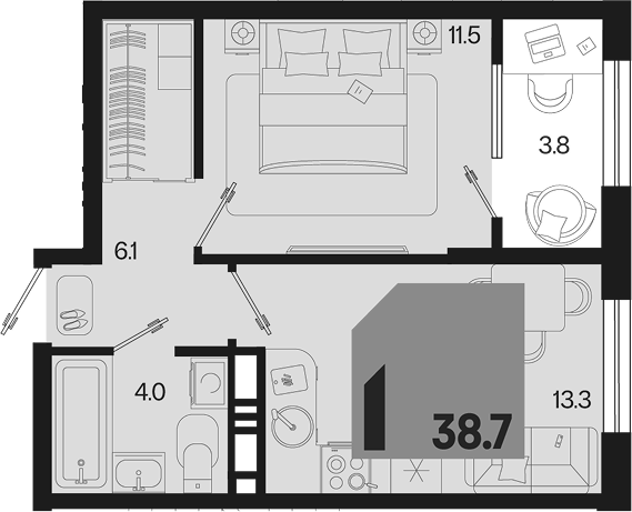 1-комн. квартира, 34.9 м² в ЖК Первое место — фото 2