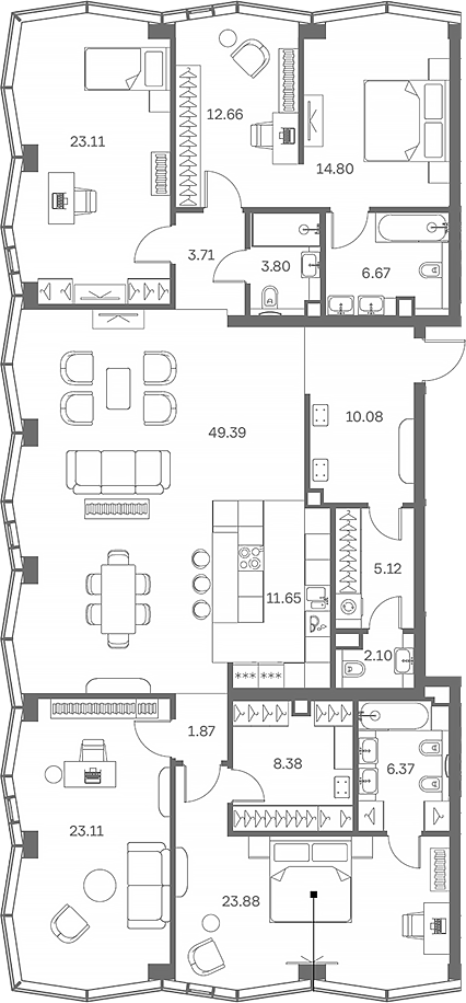 4+ комнаты, 206.7 м², 40/41 этаж, ЖК «TATE»