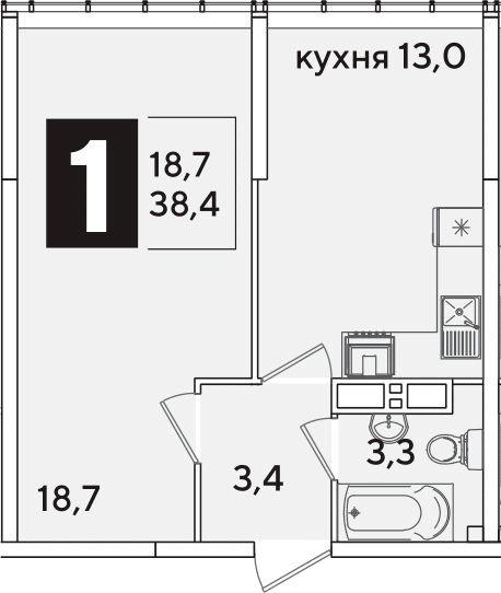 1-комн. квартира, 38.4 м² в ЖК Самолет — фото 2