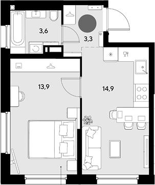 1-комн. квартира, 35.7 м² в ЖК Грейд — фото 2
