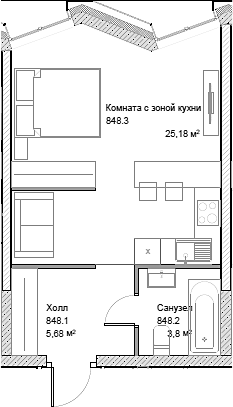 Студия, 34.55 м², 4/10 этаж, ЖК «Инсайдер»