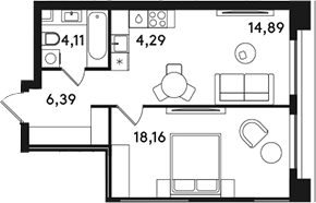 2-комн., 47.84 м², 22/49 этаж, ЖК «СОЛОС»