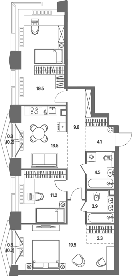 4+ комнаты, 88.1 м², 5/39 этаж, ЖК «КОД Сокольники»