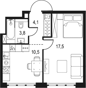 1-комн., 35.9 м², 15/20 этаж, ЖК «Левел Южнопортовая»