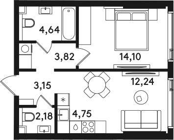 2-комн., 44.88 м², 9/41 этаж, ЖК «СОЛОС»