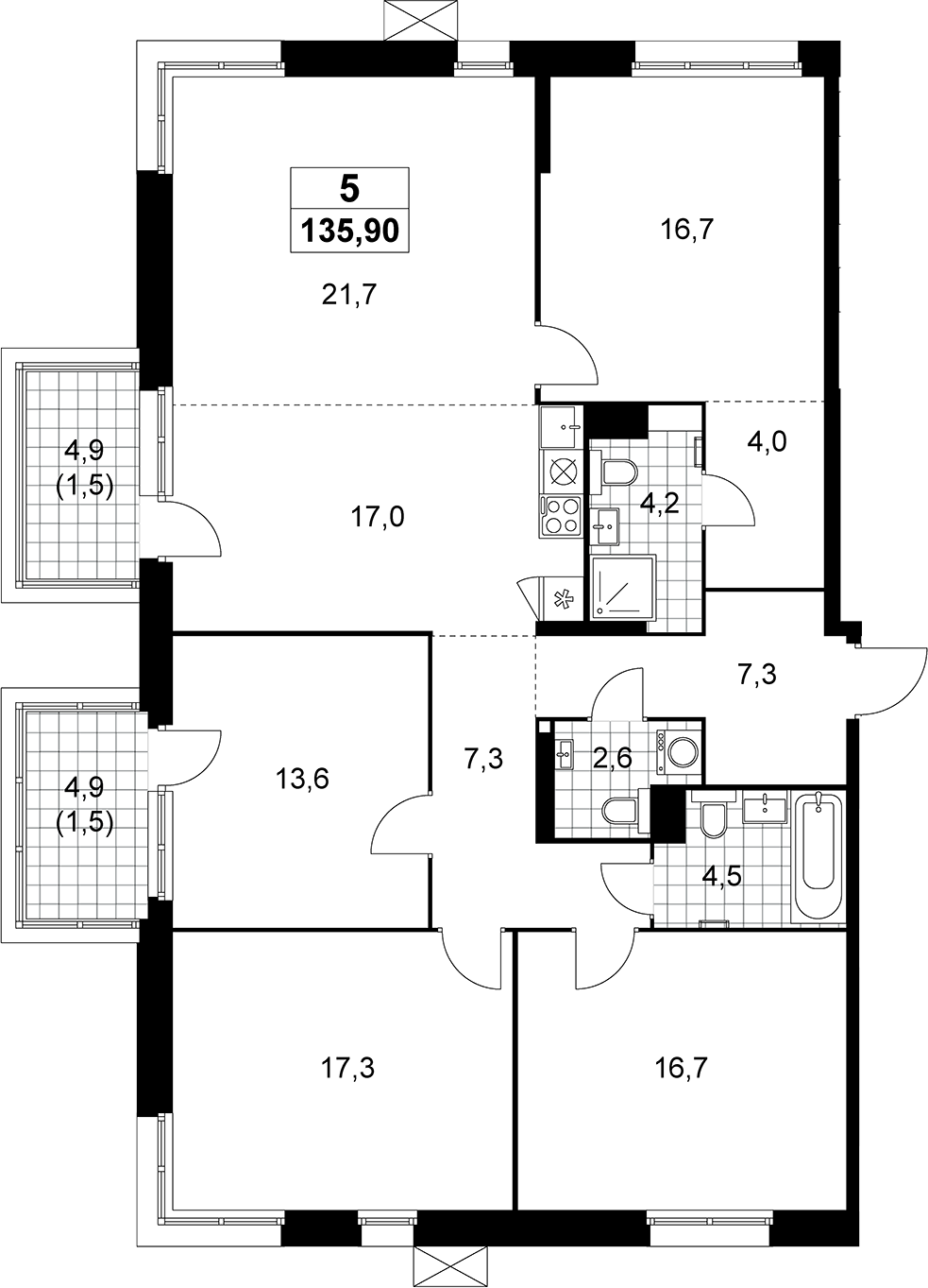 4+ комнаты, 132.9 м², 8/8 этаж, ЖК «Дзен-кварталы»
