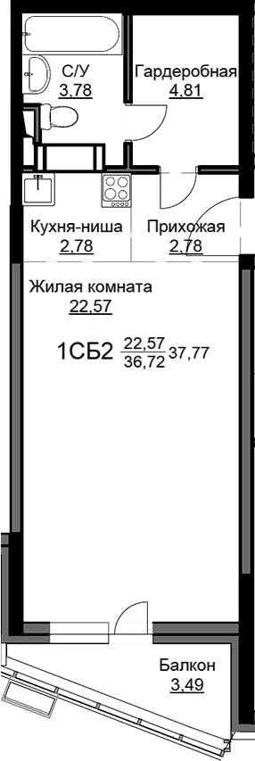 Студия, 36.72 м², 12/17 этаж, ЖК «Соболевка»