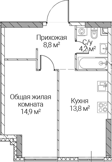 1-комн., 41.7 м², 27/36 этаж, ЖК «СЕЗАР СИЛИКА»