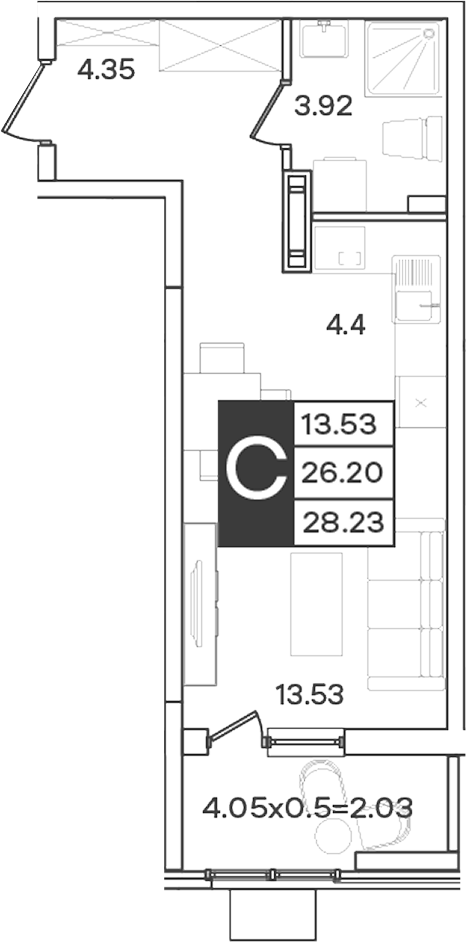 Продается 1-комн. квартира, 26.2 м²