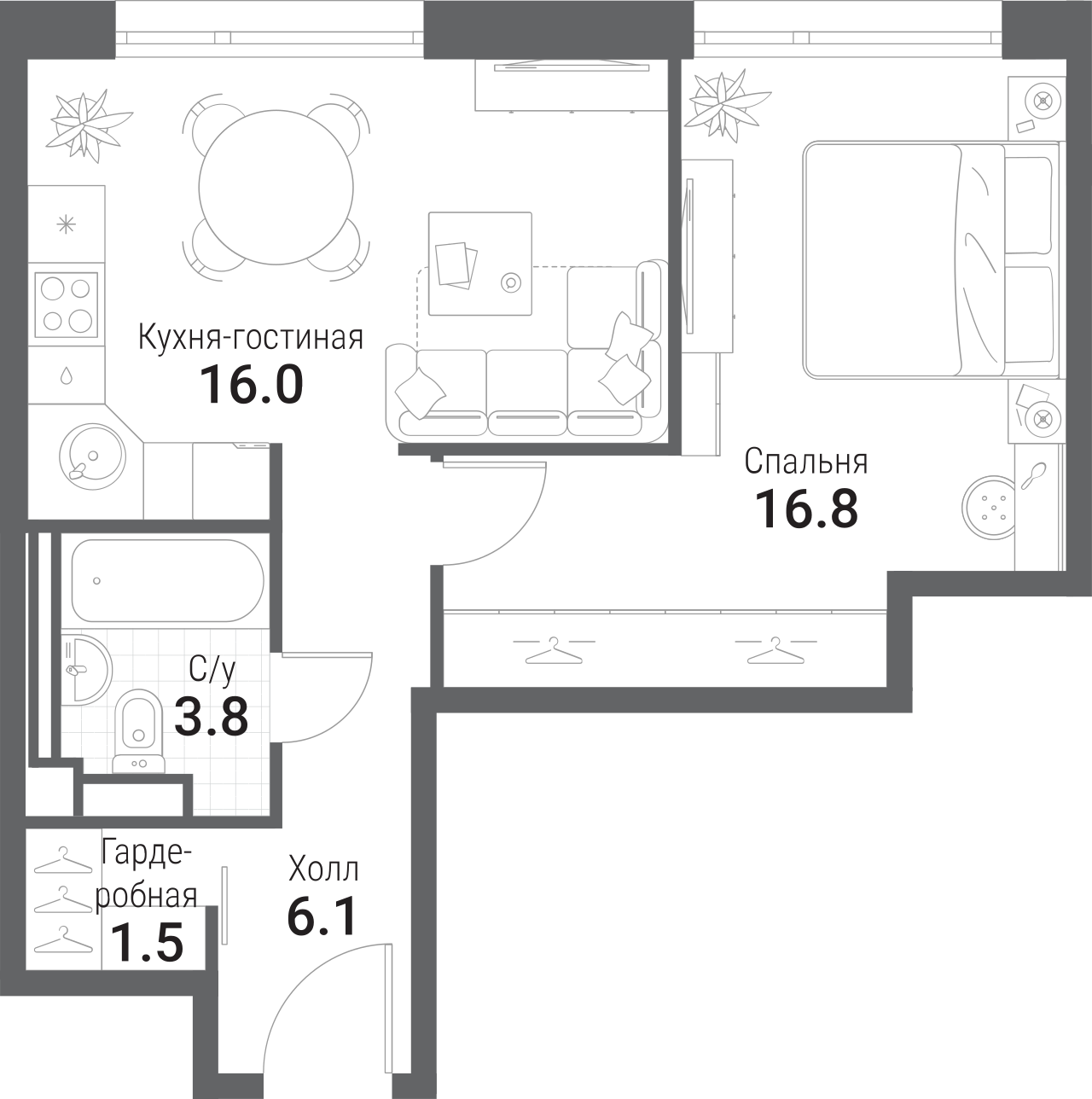 2-комн., 44.9 м², 9/35 этаж, ЖК «Нагатино Ай-Лэнд»