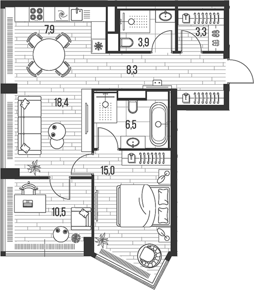 3-комн., 73.8 м², 25/39 этаж, ЖК «HIGH LIFE»