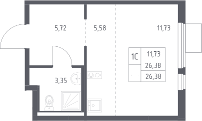 Студия, 26.38 м², 17/17 этаж, ЖК «Горки Парк»