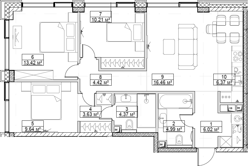 4+ комнаты, 79.53 м², 3/10 этаж, ЖК «Сити Бэй»