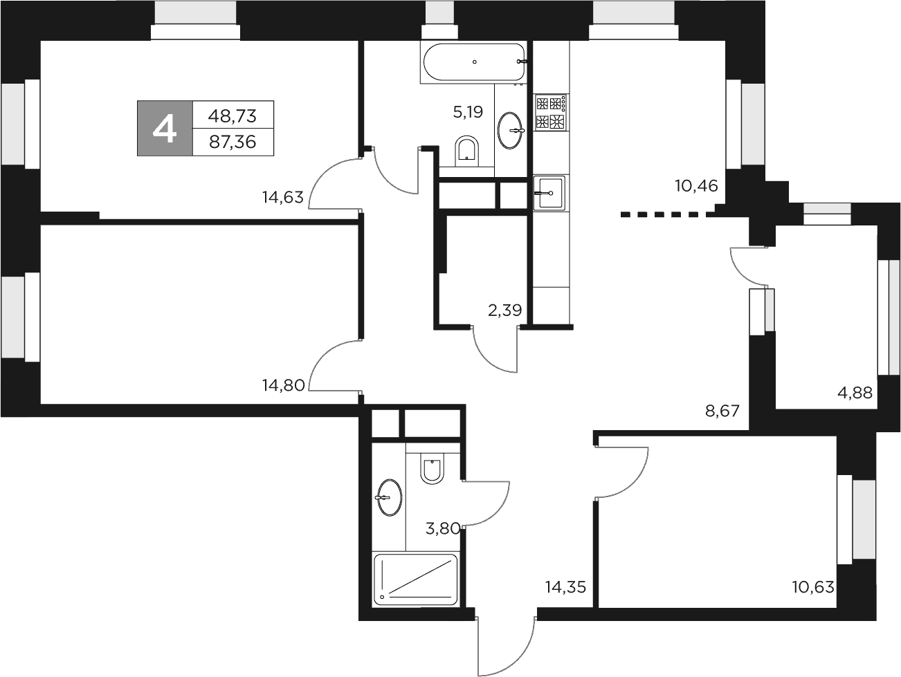 4+ комнаты, 84.91 м², 2/9 этаж, ЖК «Восток 2»