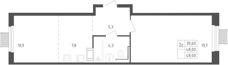 2-комн., 48 м², 3/17 этаж, ЖК «Мытищи Парк»