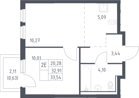 2-комн., 32.91 м², 9/17 этаж, ЖК «Пригород Лесное»