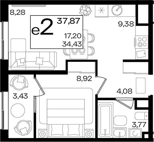 2-комн. квартира, 34.44 м² в ЖК Патрики — фото 2
