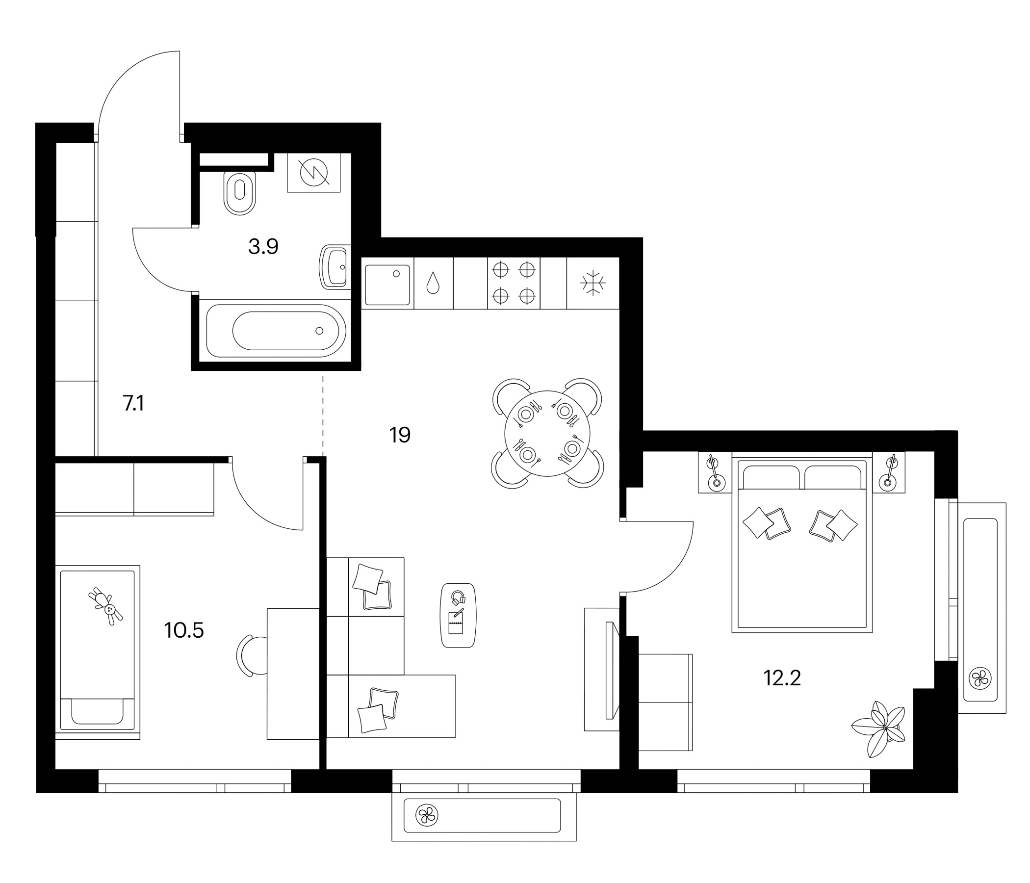 2-комн., 52.7 м², 13/21 этаж, ЖК «Зеленый парк»
