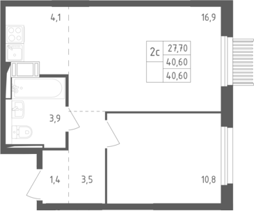 2-комн., 40 м², 5/17 этаж, ЖК «Мытищи Парк»