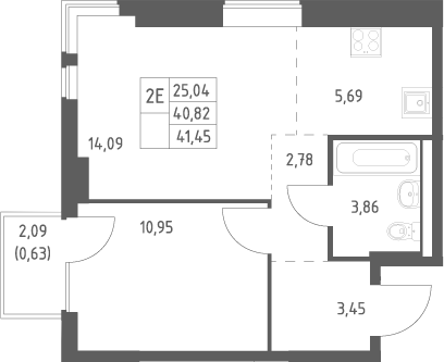 2-комн., 40.82 м², 7/17 этаж, ЖК «Горки Парк»