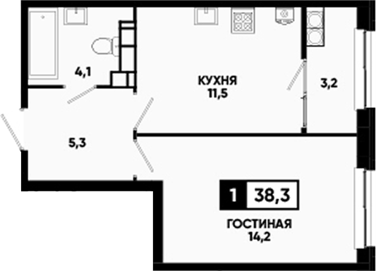 1-комн., 35.1 м², 12/16 этаж, ЖК «Кварталы 17/77»