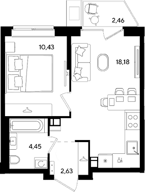 Продается 2-комн. квартира, 35.69 м²