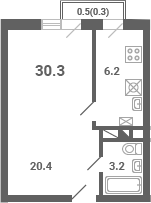 1-комн., 29.8 м², 4/4 этаж, ЖК «Южная Долина»