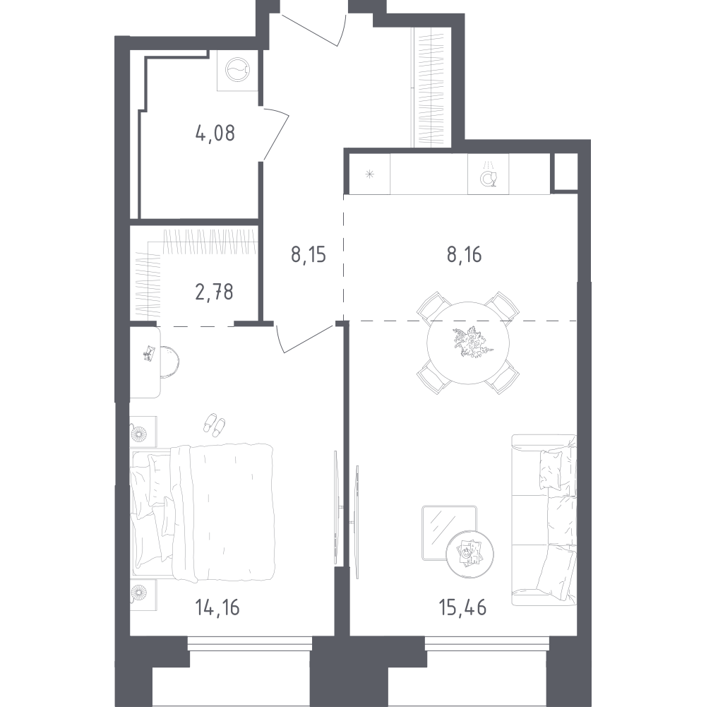 2-комн., 52.79 м², 25/28 этаж, ЖК «Скай Спутник»