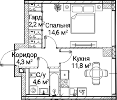 1-комн., 37.45 м², 4/41 этаж, ЖК «СЕЗАР БУДУЩЕЕ»