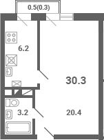 1-комн., 29.8 м², 3/4 этаж, ЖК «Южная Долина»