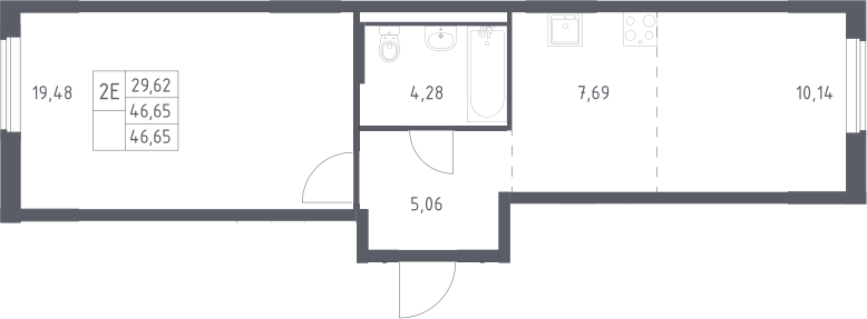 2-комн., 46.65 м², 12/17 этаж, ЖК «Мытищи Парк»