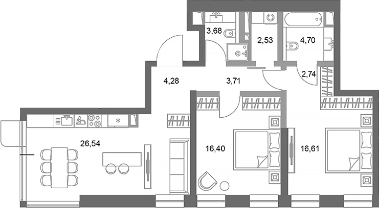 2-комн., 81.19 м², 54/75 этаж, ЖК «ФАЙВ ТАУЭРС»