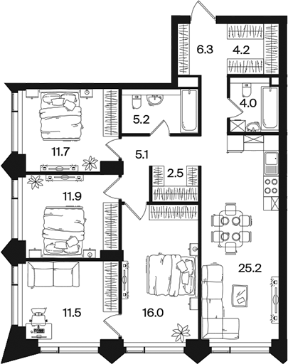 4+ комнаты, 103.1 м², 37/44 этаж, ЖК «РАКУРС»